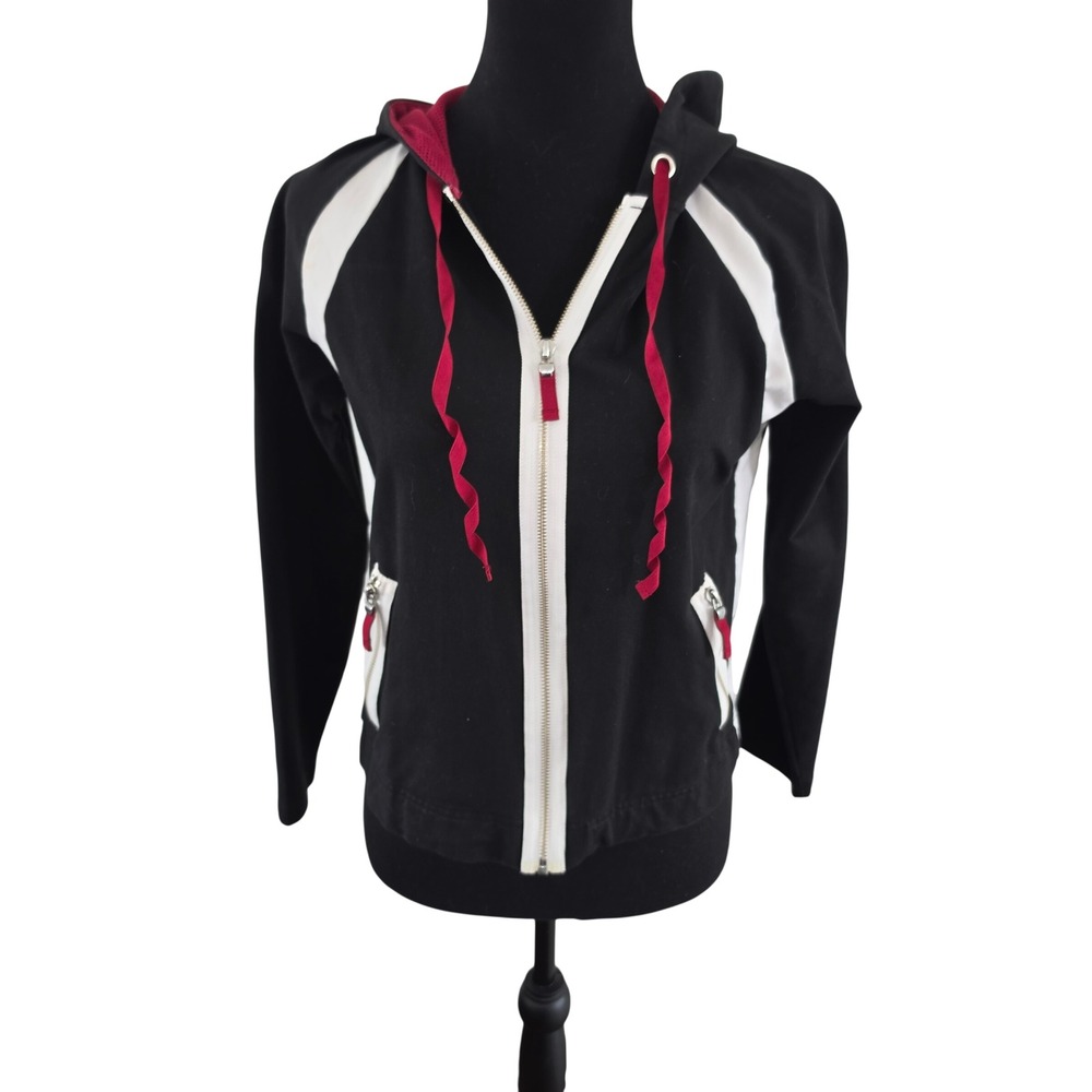 Ann Taylor Loft Petites Full Zip Active Hoodie Black White Red MP